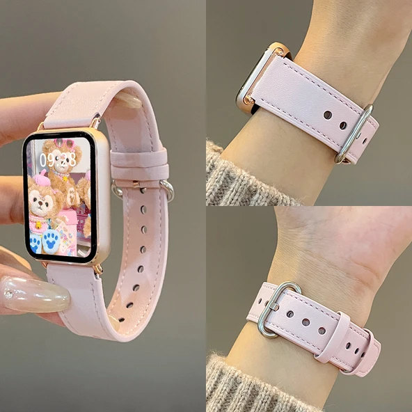Xiaomi Bileklik 8 Pro Uyumlu Deri Kayış ve Ekran Koruyucu Film - Siyah - 8