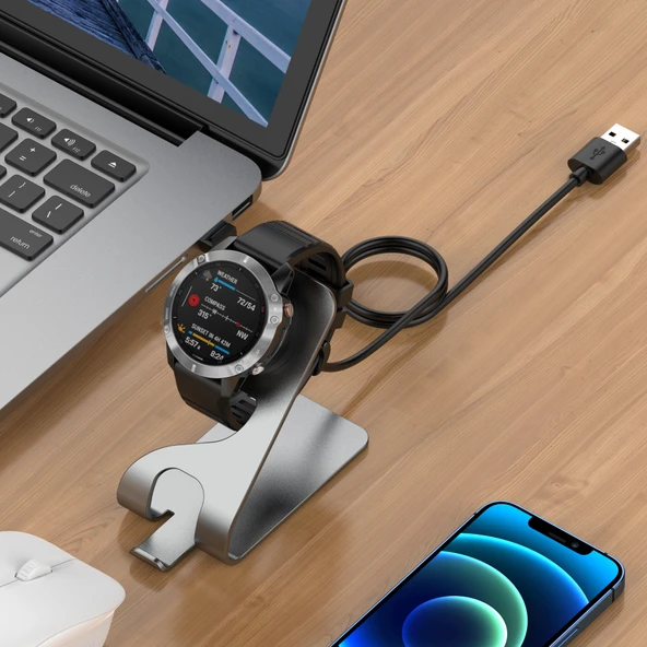 Garmin Fenix Spor Saat Şarj Adaptörü - Gri Alüminyum Alaşımlı Braket