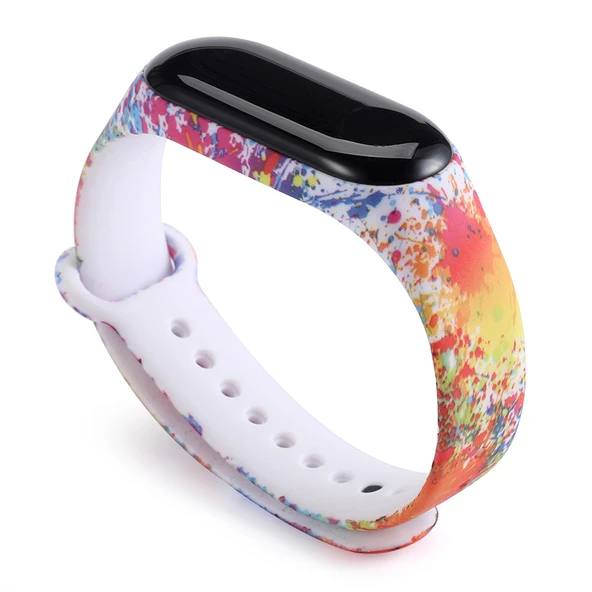 Xiaomi Mi Band 3/4 Beyaz Leopar Desenli Silikon Kordon - 6