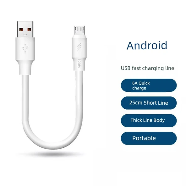 0.2m Kısa Taşınabilir Micro USB Data Kablosu - Sıvı Yumuşak Tutkal Beyaz (2'li Paket)