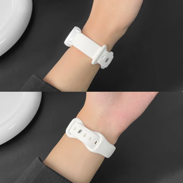 Xiaomi Bileklik 9/NFC için Seramik NFC Beyaz Reçine Akıllı Kordon - Çift Düğmeli Deri-Beyaz - 4