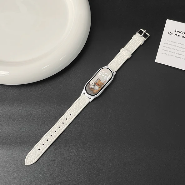 Xiaomi Bileklik 9 Seramik için Seramik NFC Beyaz Reçine Akıllı Kordon - Liçi Kabuğu-Beyaz