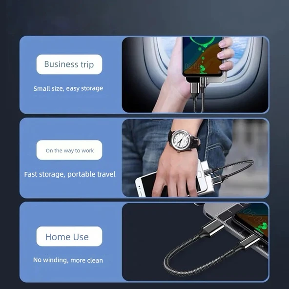 0.2m Kısa Taşınabilir Micro USB Data Kablosu - Siyah Işıklı - 3