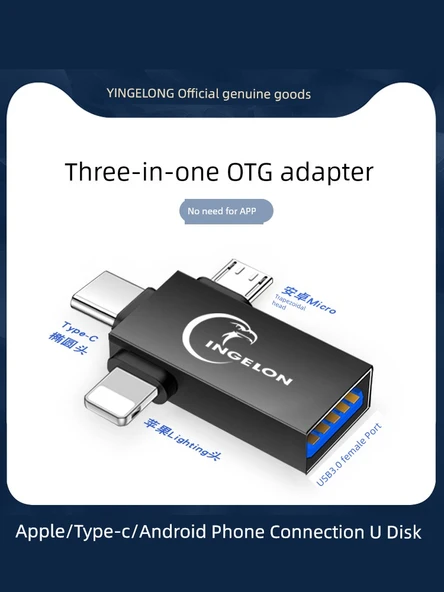 3'ü 1 Arada OTG Adaptör - Gümüş - 2