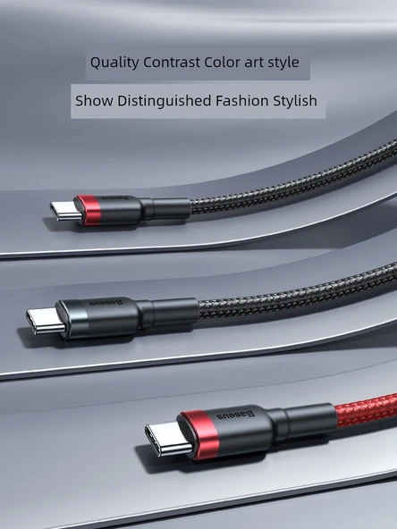 USB - Type-C Hızlı Şarj Data Kablosu 60W - 1 Metre - Kırmızı - 3