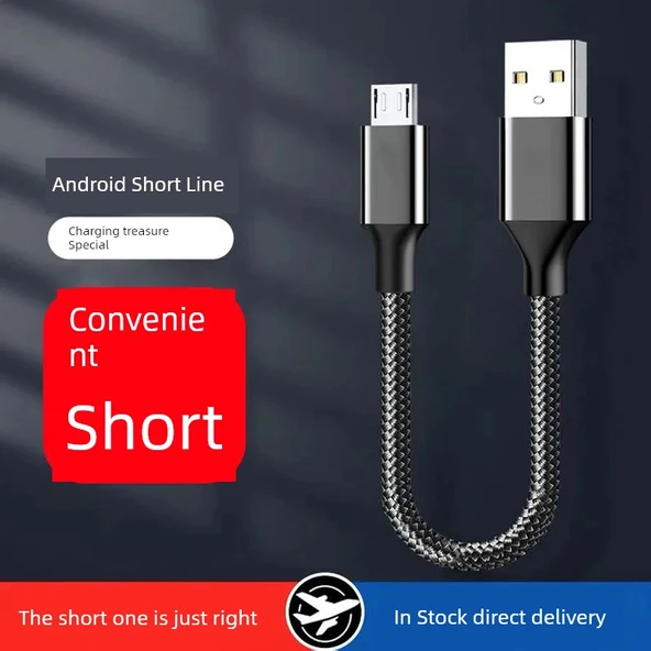 0.2m Kısa Taşınabilir Micro USB Data Kablosu - Gümüş - 2