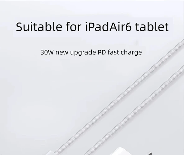 iPad Air 6 Uyumlu 30W USB-C Hızlı Şarj Aleti - 2M Kablo - 5