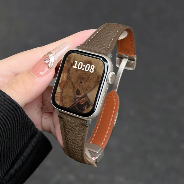 Apple Watch SE/4/5/6 40mm Taba Deri Kordon - Mıknatıslı Tokalı