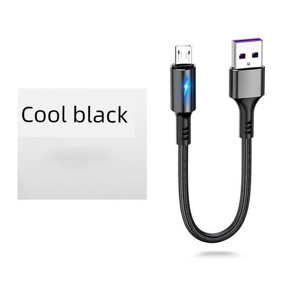 0.2m Kısa Taşınabilir Micro USB Data Kablosu - Siyah Işıklı