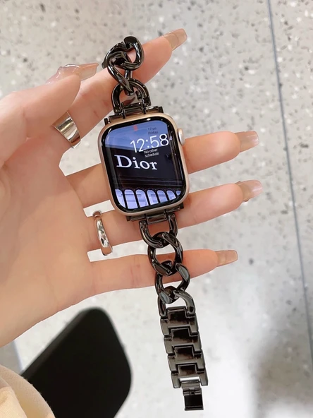 Apple Watch 41mm Siyah Kot Zincir Kordon