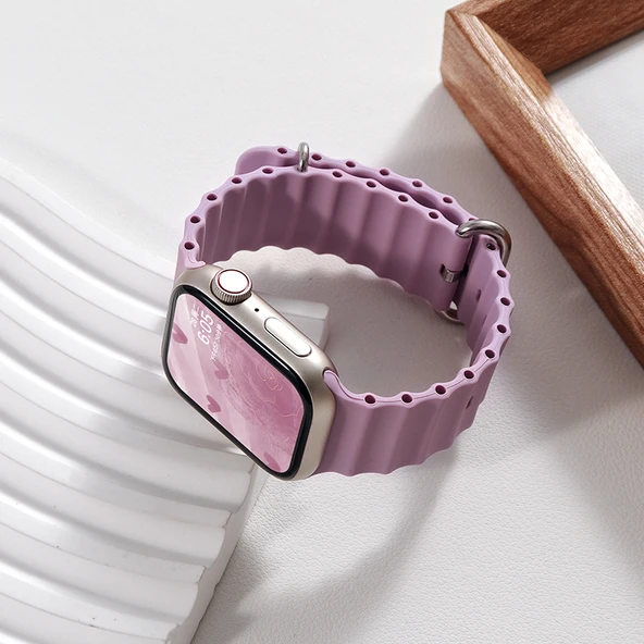 Apple Watch 46mm Uyumlu Mor Deniz Silikon Kordon
