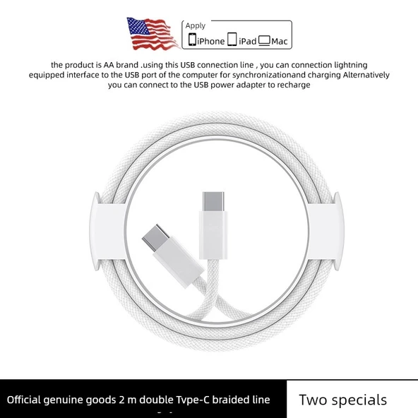 iPad için 30W PD Hızlı Şarj USB-C Kablosu - 2m Çift Type-C Örgülü İki Paket