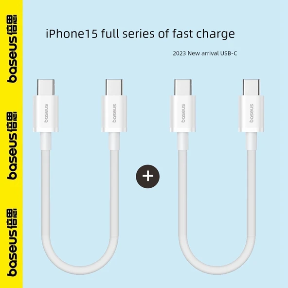 USB Type-C Data Kablosu - Apple 15, 50cm Beyaz, Çift Type-C Özel, Bir Alana Bir Bedava