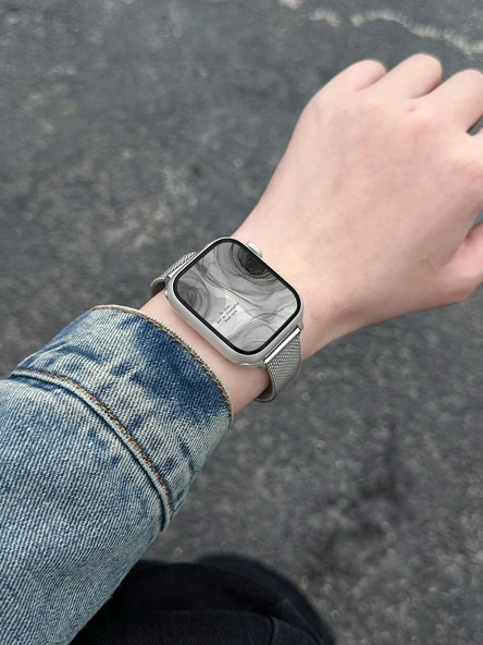 Apple Watch Paslanmaz Çelik Milanese Kordon - 44mm - iwatch4/5/6/se - Gümüş - Resim 6