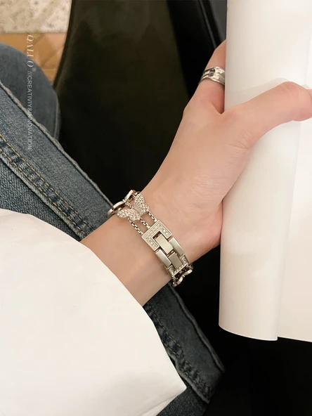 Elmas Kelebekli Apple Watch Kordonu - 46mm - Parlak Gümüş (Son 10 Nesil) - 3