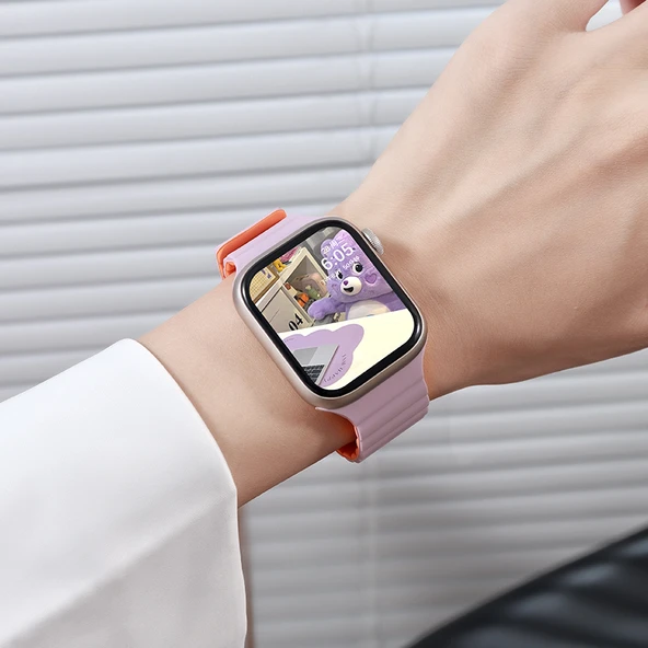 Apple Watch 42/44/45/49mm Uyumlu Mor Kelebek Tokalı Silikon Kordon - 5