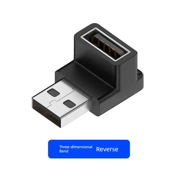 USB 3.0 Erkek Dişi Dik Açılı Adaptör - Üç Boyutlu Kavisli Ters