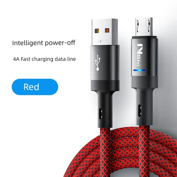 1.5m Kırmızı Otomatik Kapanan 4A Hızlı Şarj Micro USB Data Kablosu
