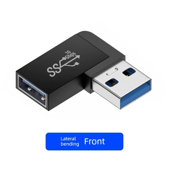 USB 3.0 Erkek Dişi Dik Açılı Adaptör - Yan Bükümlü Pozitif