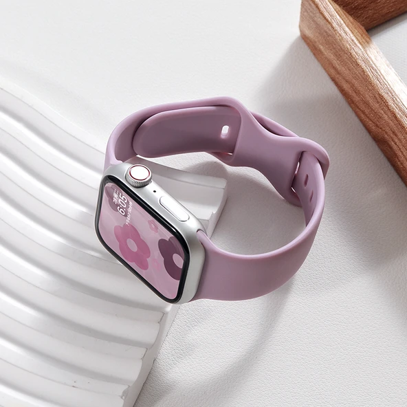 Apple Watch 42/44/45/49mm Uyumlu Mor Kelebek Tokalı Silikon Kordon