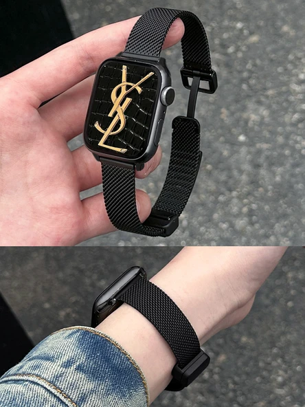 Apple Watch Paslanmaz Çelik Milanese Kordon - 44mm - iwatch4/5/6/se - Gümüş - Resim 5