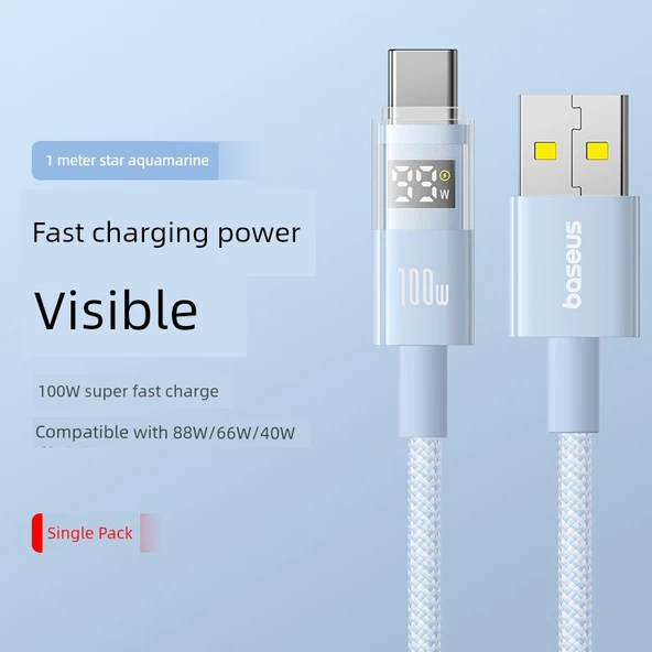 100W USB-C Şarj ve Data Kablosu - Yıldız Denizi Mavi 1m (100W/88W/66W Süper Hızlı Şarj)