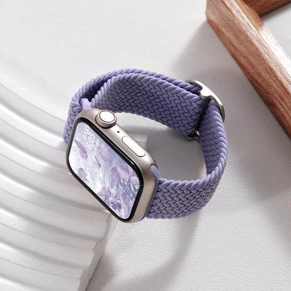 Apple Watch 46mm Uyumlu Mor Kaymaz Naylon Örgü Kordon
