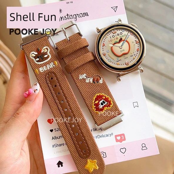 Huawei Watch GT5 41mm için Kalp Desenli Denim Ayı Saat Kordonu
