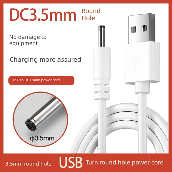 Elektrikli Diş Fırçası Şarj Kablosu ve Adaptörü - USB - 3.5mm Yuvarlak Giriş - 1 Metre - Beyaz - Resim 3