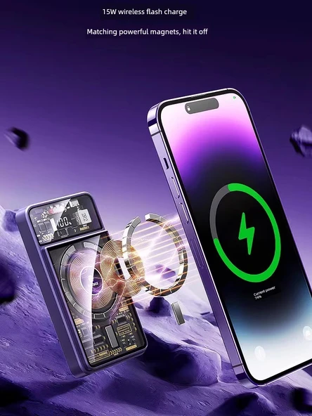 10000mAh Manyetik Kablosuz Powerbank - Koyu Gece Siyahı - 2