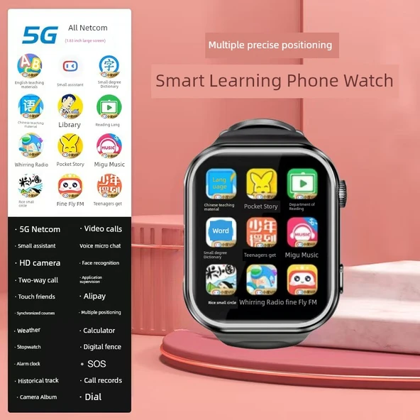 5G 4G Çocuk Akıllı Saat - Siyah Fotoğraf Sürümü - Arama, Konum, Fotoğraf, Alarm ve Uzun Bekleme