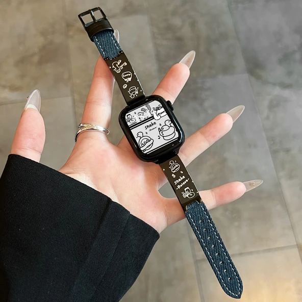 Huawei FIT1 Lacivert Yılan Desenli Metal Deri Kordon (Ekran Koruyucu Hediyeli)