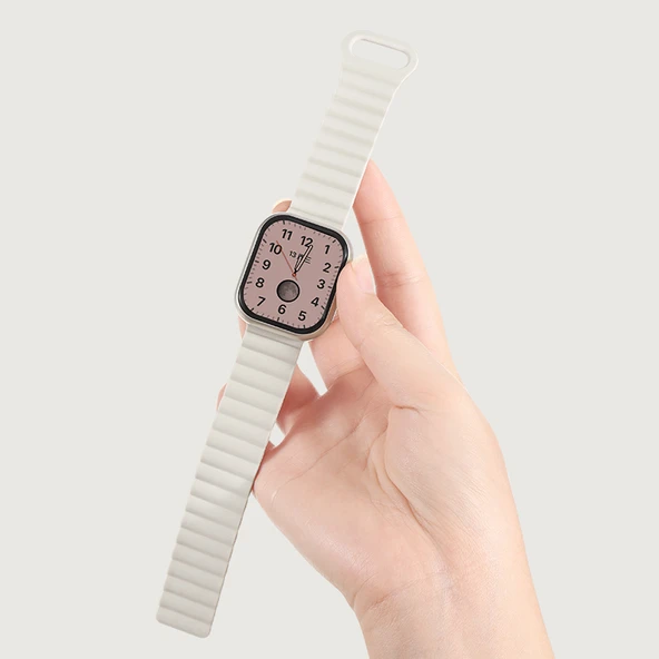 Manyetik Silikon Apple Watch Kordonu - S9/8/7 (45mm) - Siyah - 3