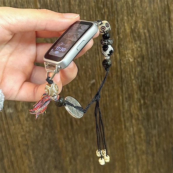Huawei Bileklik 8 Boncuklu Kadın Kordon - Öküz Kemiği Dağ Hayaleti
