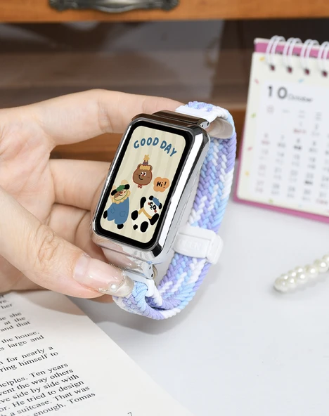 Oppo Bracelet 2 Uyumlu Lacivert Elastik Örgü Manyetik Tokalı Kordon [Metalik Siyah Çerçeve] - 9