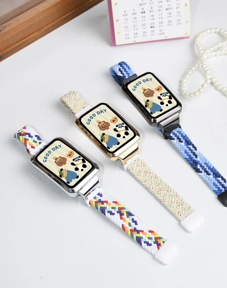 Oppo Bracelet 2 Uyumlu Lacivert Elastik Örgü Manyetik Tokalı Kordon [Metalik Siyah Çerçeve] - 7