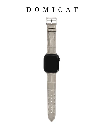 Apple Watch 4/5/6 40mm Gümüş Tokalı Timsah Derisi Gri Kordon