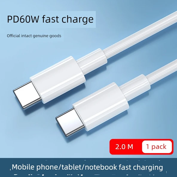Çift Başlıklı USB Type-C PD Hızlı Şarj Kablosu - 2m 60W