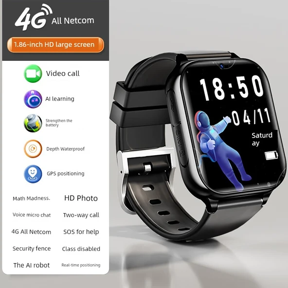5G Çocuk Akıllı Saat - Siyah Spor Netcom - Hassas Konumlandırma