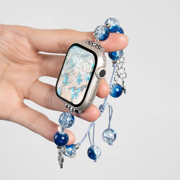 Apple Watch S9/8/7 41mm için Galaxy Boncuklu Askı ve Kolye