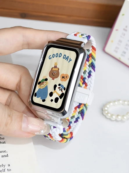 Oppo Bracelet 2 Uyumlu Lacivert Elastik Örgü Manyetik Tokalı Kordon [Metalik Siyah Çerçeve] - 6