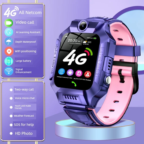5G Çocuk Akıllı Saat - Mor 4G Netcom GPS
