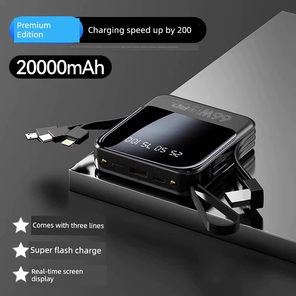 20000mAh Taşınabilir Powerbank - Siyah Premium - 2.1A Süper Hızlı Şarj