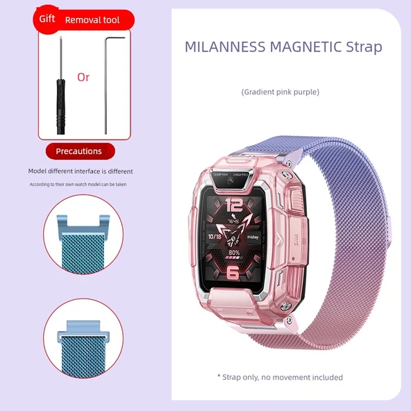 Huawei 5/5 Vital Edition/5 New Yao Edition Çocuk Saati Manyetik Milanese Kordon - Gradyan Pembe Mor