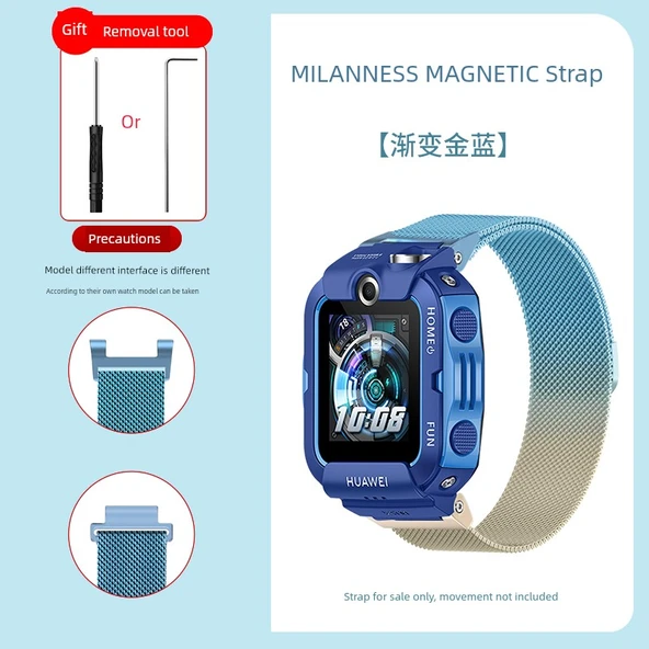 Huawei 5/5 Vital Edition/5 New Yao Edition Çocuk Saati Manyetik Milanese Kordon - Gradyan Altın Mavi