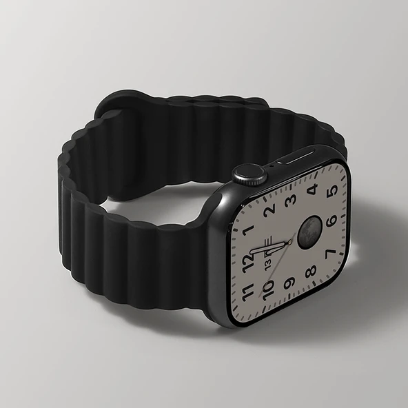 Manyetik Silikon Apple Watch Kordonu - S6/5/4/SE (44mm) - Siyah