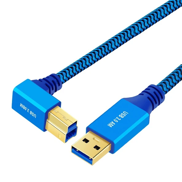 USB 3.0 A'dan B'ye Erkek Örgülü Yazıcı Data Kablosu - 2 Metre Dirsek