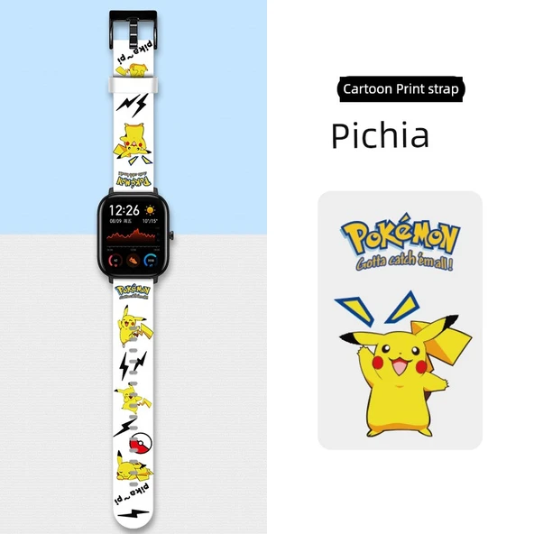 Honor Pro/Haylou Uyumlu Pikachu Desenli Silikon Saat Kordonu