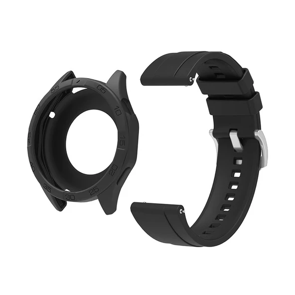 Huawei GT4 46mm Silikon Kılıf Obsidyen Siyahı Desenli + Silikon Kayış + 2 Ekran Koruyucu