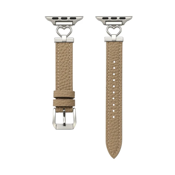 Apple Watch 42mm (1~3 Gen) Haki Deri Kordon ve Ekran Koruyucu Film - Model 2